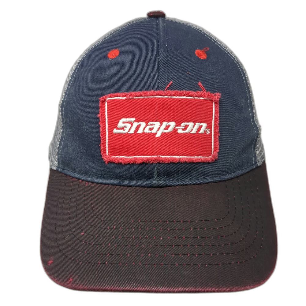 K-Products Baseball Cap Blue One Size Snap-on Distressed Patch Mesh Workwear Hat